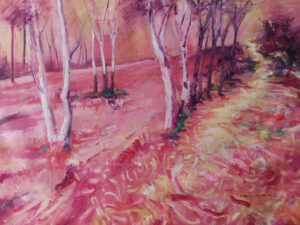 Acrylic painting on canvas titled sacred Forest in pink