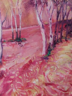 Acrylic painting on canvas titled sacred Forest in pink