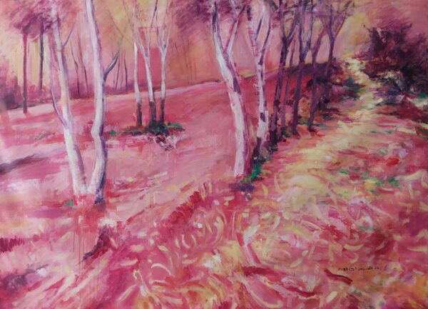 Acrylic painting on canvas titled sacred Forest in pink