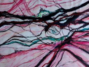 Acrylic painting on canvas titled by Stimulation, size 80x160cm, created by the artist Zena Ghossoub