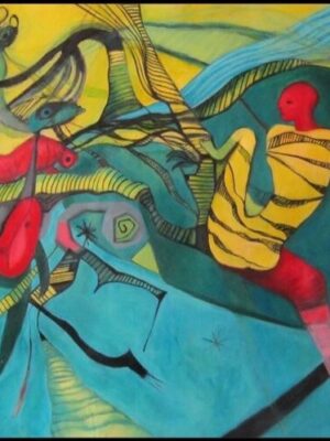 Acrylic painting executed on canvas title the journey.