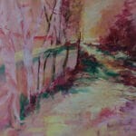 The sacred forest is an acrylic painting with calligraphy